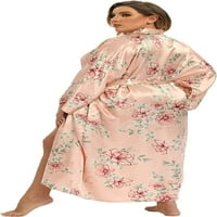 Feslieacc ženski cvjetni dugi satenski ogrtači plus veličina dugi svilena haljina pauna cvjetna kimono sljepstvo za spavanje