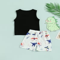 Aturuste Baby Boy ljetni odjel dinosaur tenk top crewneck pismo ispisanog prsluka + kratke hlače Ljetna odjeća