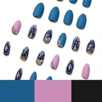 Matte Press na noktima plavi ružičasti kontrastni nokat sa rhinestones za kućni ukras prsta