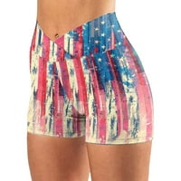 Lopecy-Sta Fashion Womens High Sheik Američka zastava Štampani popremni sportovi Yoga kratke hlače Štednjaka