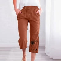 Inleife Capris za žene Ljeto odobrenje moda Žene Ležerne tiskane elastične hlače ravno širom nogu pantalone