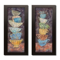 Šarene simpatične kuharske ploče za kafu s uzorcima, kuhinjskim dekorom, dva smeđa uokvirena otisaka