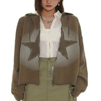 Hirigin ženska jakna s dugim jaknom zvjezdana zveška dugih rukava sa kapuljačom sa zatvaračem zatvarač