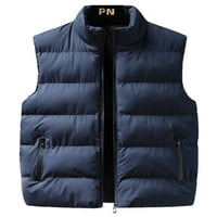 WRCNOTE MEN Puffer Plain Stvari modni odmor puni zip jakna vest štand Okupljač tamno plave xl