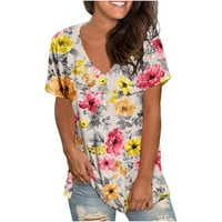 Aueoeo Dressy Bluze za žene, ženski ljetni vrhovi V izrez kratkih rukava majica casual bluze za ženske majice tunika