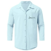 Svijetlo plave košulje muškarci muški modni casual jednostavan pamuk i posteljina mala ispis rever majica
