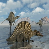 Grupa Spinosaurusa iz Zemaljskog krednog vremenskog perioda. Print plakata