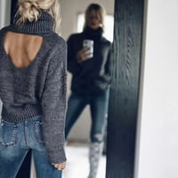 Dukseteri za žensko čišćenje prodaja Jeftino jesen i zimsko casual turtleneck pulover bluza pletenja bez leđa dugih rukava čvrstog vrhova džemperi tamno siva