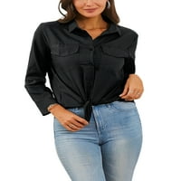 Seksi plesne ženske majice džepovi vrhovi bluza od čvrstog boja Elegantna majica TEE Office Tunic Black