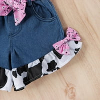 KOAIEZNE Ljetne toddlere Djevojke leteći kravlje krave prstenje vrhovi Bowknot traper kratke hlače Dva odjeća set za dječju odjeću