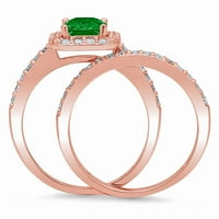 2. CT Sjajni smaragdni rez simulirani smaragd 18k Rose Gold Halo Pasijans sa akcentima Bridal Set SZ