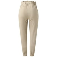 ManXivoo Loose hlače za žene Ljeto bijele posteljine hlače za ženske pantalone za stezanje Ležerne prilike