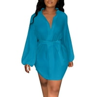 Ženske velike veličine Solid Colore VACT CALEST BUBBLE DRESS DRESS PLUS Veličina haljina Plavi XXL