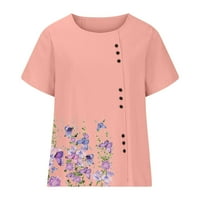 Yyeselk pamučne bluze za žene ljetne posade vrat košulje manžetne kratkih rukava majica modna cvjetna tiskanja dame tunika vrhovi ružičaste s