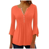 Oalirro ženske narančaste boje dugih rukava Grafički pritisci V izrez košulje za žene, xxl