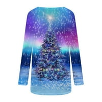 Bluza za božićne pulover za žene cvjetni ispis dukserišta božićna drveća grafički grafički vrat dugih rukava s dugim rukavima