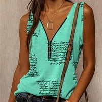 HHEI_K ženski modni ljetni novi print V-izrez patentni zatvarač bez rukava na rukavima na vrhu majica
