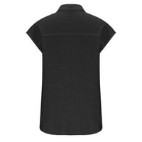 Cacomomrkark PI Ženski vrhovi plus veličina zazor ženska ovratnik okrugli vrat elastična bluza kratki rukav casual crna košulja crna