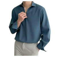 Muška povremena modna čvrsta boja dugih rukava V-izrez majice Ležerne prilike labavi modni vrhovi plavi l