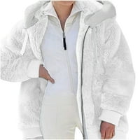 Absuyy zimski kaputi za žene zip up plišane casual dugačka jakna s dugim rukavima bijela veličina 3xl