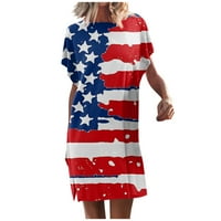 Yubatuo Dan nezavisnosti Žene Ljeto Ležerne prilike Boho tiskane labave majice Haljina kratkih rukava O-izrez Mini haljine za žene crvene m