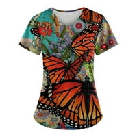 Ženski bluze V-izrez Ženska bluza Radni odjeća Grafički pritisci TEE kratki rukav ljetni vrhovi narančasti