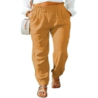 Jusddie Dame Loungewebrowets Džepovi labave pantalone Solid Boja Palazzo Pant visoke struk Plaža Orange Yellow 2XL
