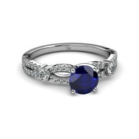 Blue Sapphire i dijamantski prsten za razdvojeni rub 1. CT TW u 14K bijelo zlato .Size 5