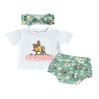 Canrulo novorođenčad Djevojke Ljetna odjeća kratkih rukava pisma majica + kratke hlače + kaiševi za glavu bijela 18- mjeseci