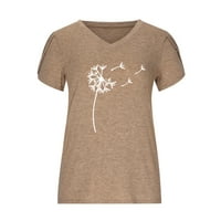 Ljetni vrhovi za žene casual maslačak Print Petal kratki rukav bluze Labavi fit v izrez majice Tee sa