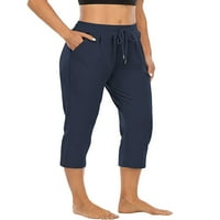 Luxplum ženske gamaše Capri dno obrezane joge hlače elastične struke džice sportske pantalone svijetlo sive m