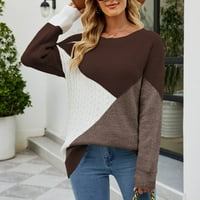 Symoidni ženski džemperi - dugih rukava za patchwork džemper u boji, ležerni pulover, kafa