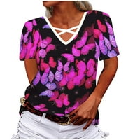Ženski ljetni vrhovi V-izrez tine majice kratki rukav majica bluza Labavi vrhovi kratkih rukava V-izrez