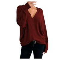 PXIAKGY Bluze za žene Žene T-MajiceV izrez Daily Basic Bluzes Košulja Crvena + S