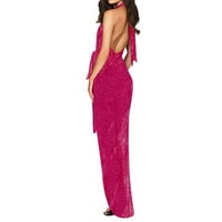Dame bez rukava Halter vrat Duboko V BACKLEX, haljina maxi haljina za žene vruće ružičaste veličine