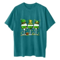 Ženske kratke rukave za prevelike trake Trendi Comfy Crewneck majice Vintage Casual Labava modna odjeća za tinejdžerke Zelena stakla Grafička majica Sretan St. Patrick's Day St. Patrickov dan