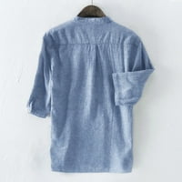 Wozhidase Muške košulje muškarci Kućni gumni gumb Lan Solid Half Rukov retro T majice vrhovi bluza Comfort Colors Thirt blue m