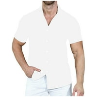 Cleariance yohome Muška košulja Solid boja rever kratki rukav Ležerna majica Bijela m