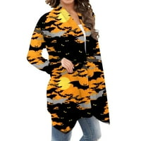 Folklor Cardigan stalna odjeća Žene Jesenski kardigan Žene Halloween Print s dugih rukava Prednji kardigan Top Lagana modna casual jakna siva XL