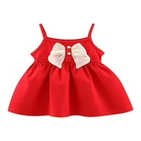 Suantret Toddler Baby Girls Ljetna haljina Biserna luka Spaghetti Strap sa rukavima bez rukava za ruke Princess Haljina Crvena 9- mjeseci