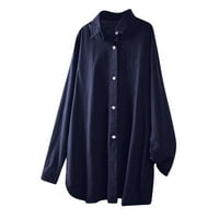 Amaping gumb dolje majice za žene kotrljaju dugi rukav V izrez čvrstog visokog bluza s niskim rukom, ležerne tunike