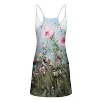 Dyegold atletska haljina za žene Ljeto cvjetni print bez rukava V izrez kratke sandressese Dressy casual