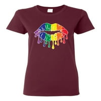 Rainbow LGBTQ Gay Pride Supping usne LGBT Pride Womens Grafička majica, zlato, veliko