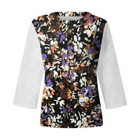 Apepal ženske majice s rukavima V izrez Henley radne vrhove čipke patchwork bluze crne 5xl