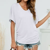 Slatki vrhovi za žene Prodaja Ljetni casual V izrez T-majice Trendy Solid Boja kratki rukav na plaži