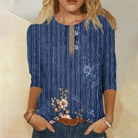 Ženski bluzes Crew izrez cvjetna bluza Ležerne prilike ženske modne rukave plave m