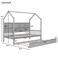 Drvena kuća za krevet s kose i police za knjige za djecu, djevojčice i dječake, dvostruka veličina Platform