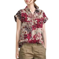 Tosmy ženske košulje pamučne posteljine casual majica za žensko spajanje ispisa V vrat pamučne posteljine bluze za žene