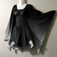 Tking Fashion ženske gotičke retro mini haljine Flare s dugim rukavima korzet neregularni cosplay mamus haljina crna m
