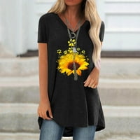 Žene Ležerne prilike plus size Ispis V-izrez s kratkim rukavom dugačka majica za majicu, crna, 3xl